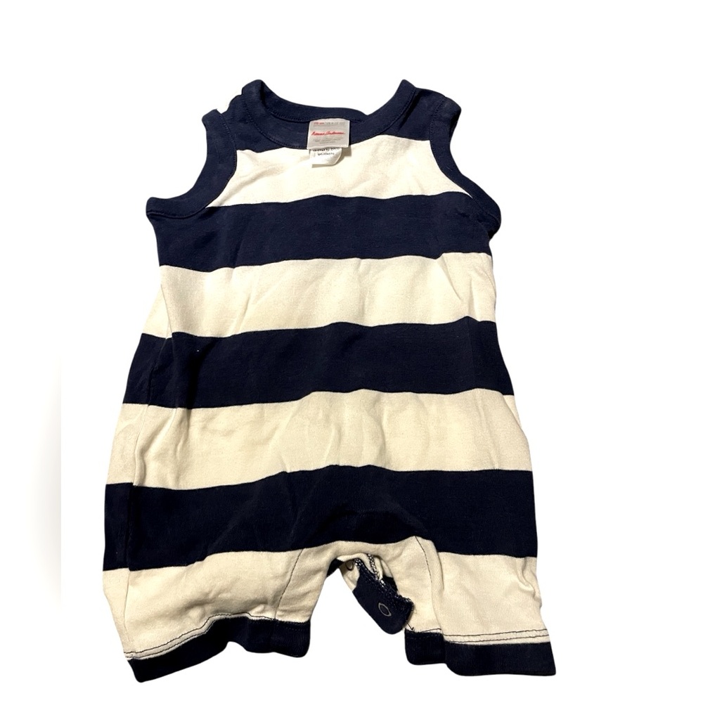 Hanna Andersson Navy & White Striped Baby Romper – 6-12‎ Months